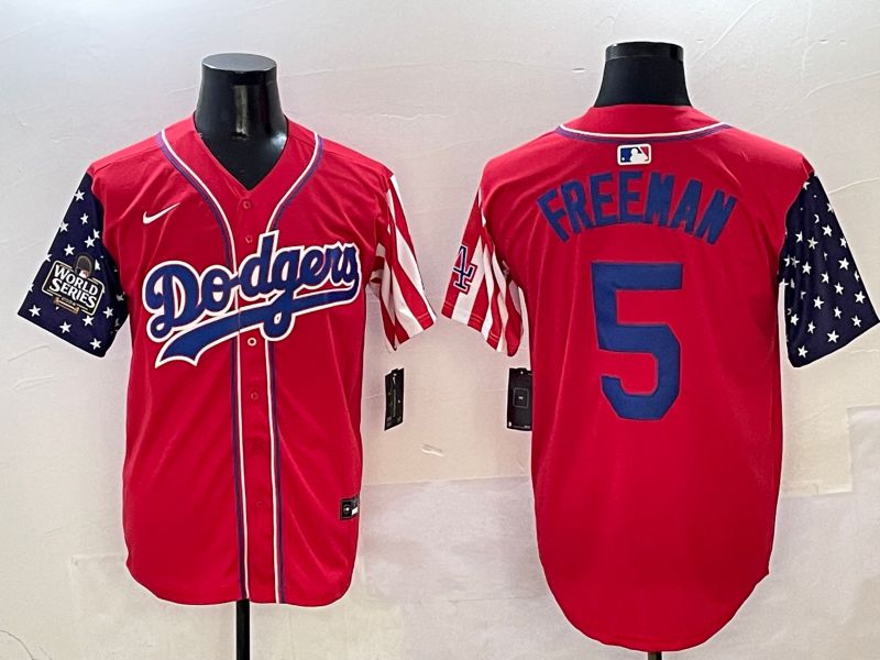 Men Los Angeles Dodgers #5 Freeman Red a generation of national flags Joint name 2025 Nike MLB Jersey style 6
